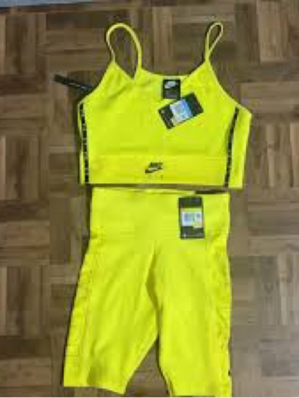 Nike Neon Yellow Active Crop Top and High-Waist Biker Shorts Set